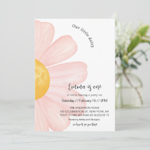 Invitation Daisy 1er anniversaire, Pink Daisy Girl 1er annive