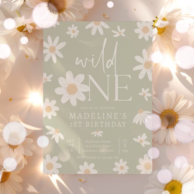 Invitation Daisy 1er anniversaire Wild One Fleur sauvage Anni (Créateur téléchargé)