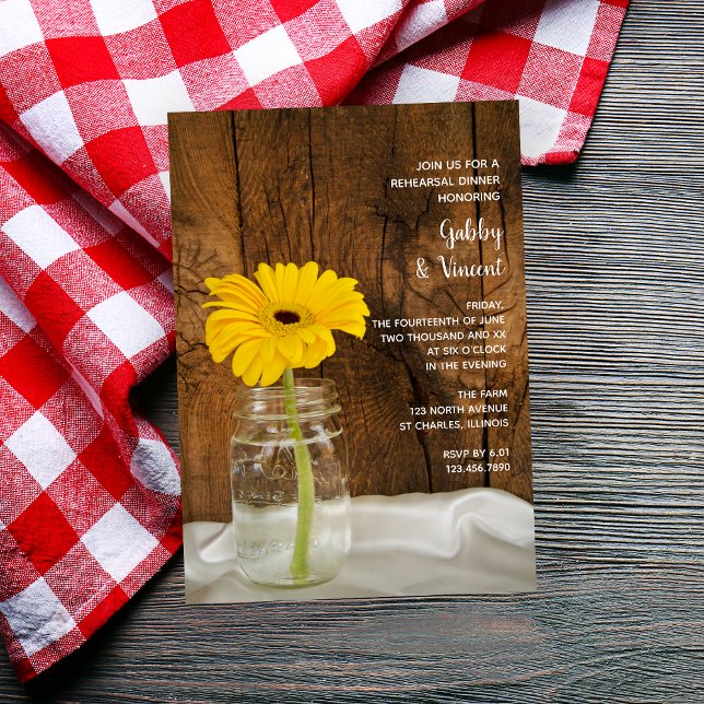 Invitation Daisy à Mason Jar Barn Dîner de répétition Mariage (Créateur téléchargé)