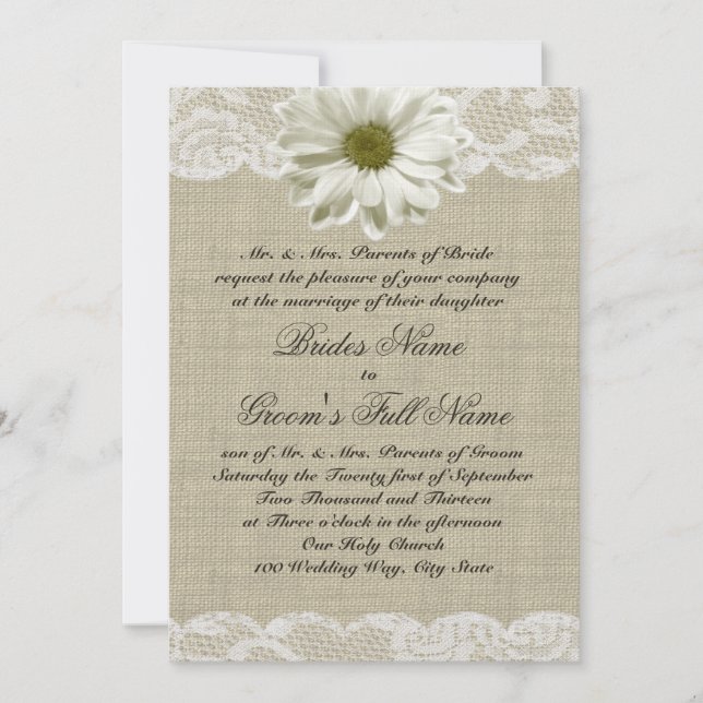 Invitation Daisy and Lace Country Burlap Mariage (Devant)
