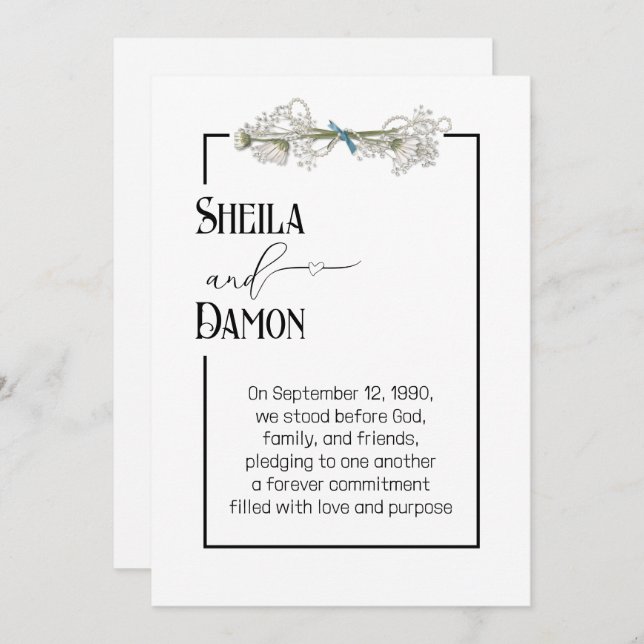 Invitation Daisy and Pearls Bouquet Wedding Vow Renewal  (Devant / Derrière)