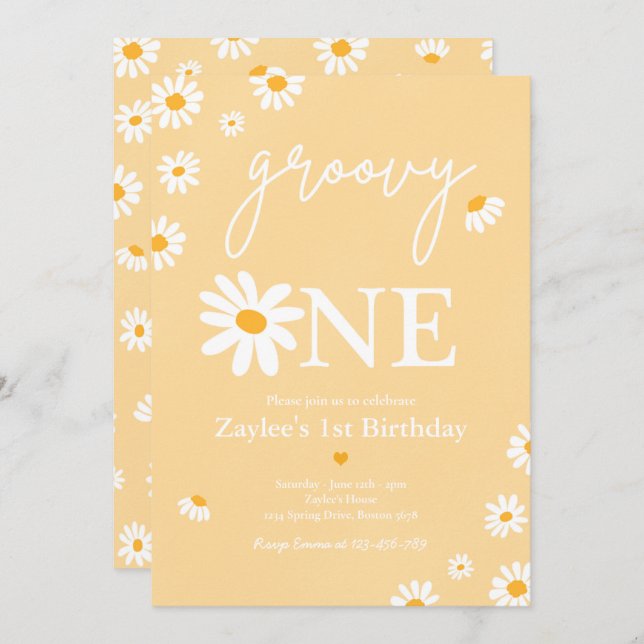 Invitation Daisy Anniversaire Boho Super Un 1er Anniversaire (Devant / Derrière)