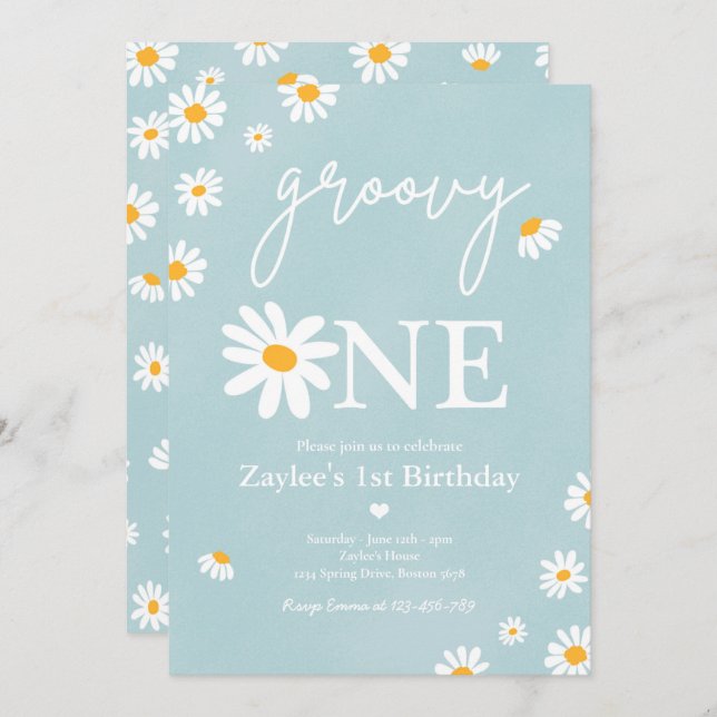 Invitation Daisy Anniversaire Boho Super Un 1er Anniversaire (Devant / Derrière)