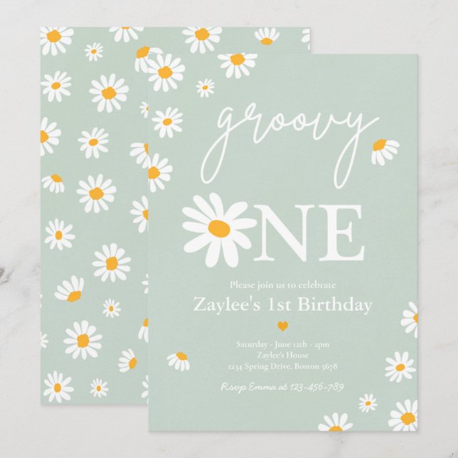Invitation Daisy Anniversaire Boho Super Un 1er Anniversaire (Devant / Derrière)