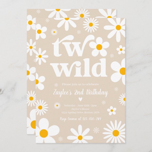 Invitation Daisy Anniversaire Boho Two Wild 2e Anniversaire (Devant / Derrière)