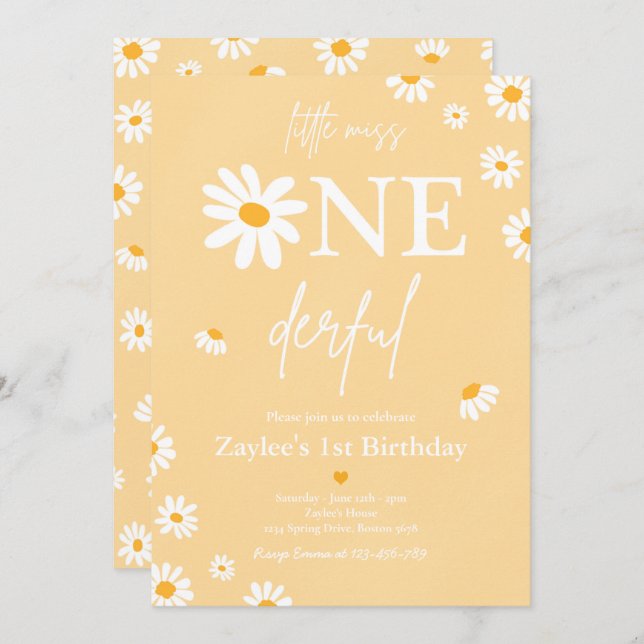 Invitation Daisy Anniversaire Fête Bohmian Little Miss Oneder (Devant / Derrière)