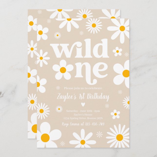 Invitation Daisy Anniversaire Fête Boho Wild Un 1er Anniversa (Devant / Derrière)