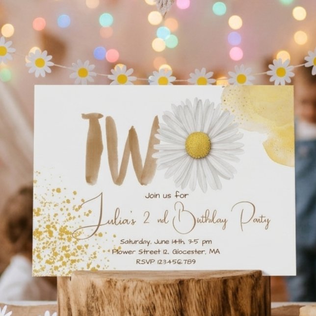 Invitation Daisy aquarelle deuxième anniversaire (Créateur téléchargé)