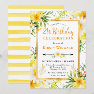 Invitation Daisy aquarelles et fleurs jaunes 21e anniversaire