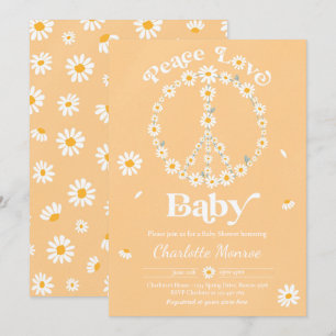 Invitation Daisy Baby shower Bohême Peace Love Baby shower