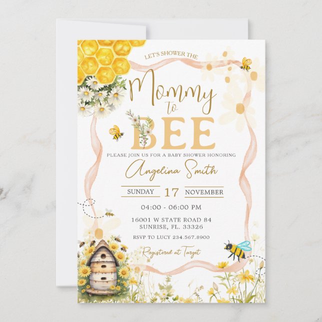 Invitation Daisy Bee Garden Baby shower Mommy To Bee (Devant)