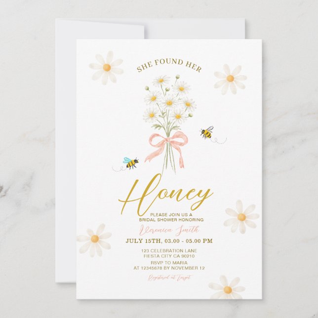 Invitation Daisy Bee She Found Her Honey Bridal Shower (Devant)