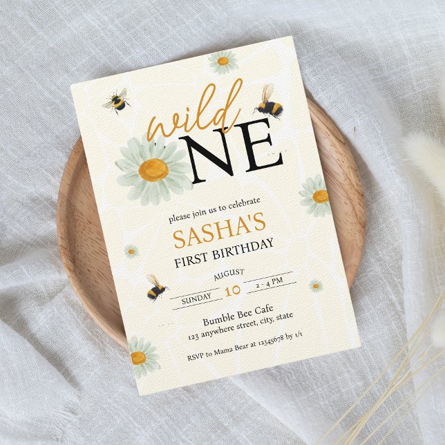 Invitation Daisy Bee Wild One Girl's 1st Birthday (Daisy Bees Wild one Girl's 1st birthday invitation)