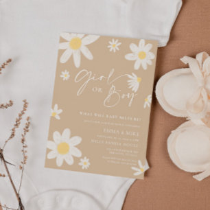 Invitation Daisy Beige Girl or Boy Gender Reveal
