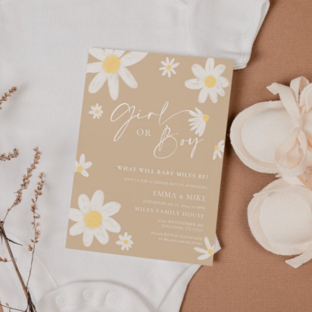 Invitation Daisy Beige Girl or Boy Gender Reveal (Créateur téléchargé)