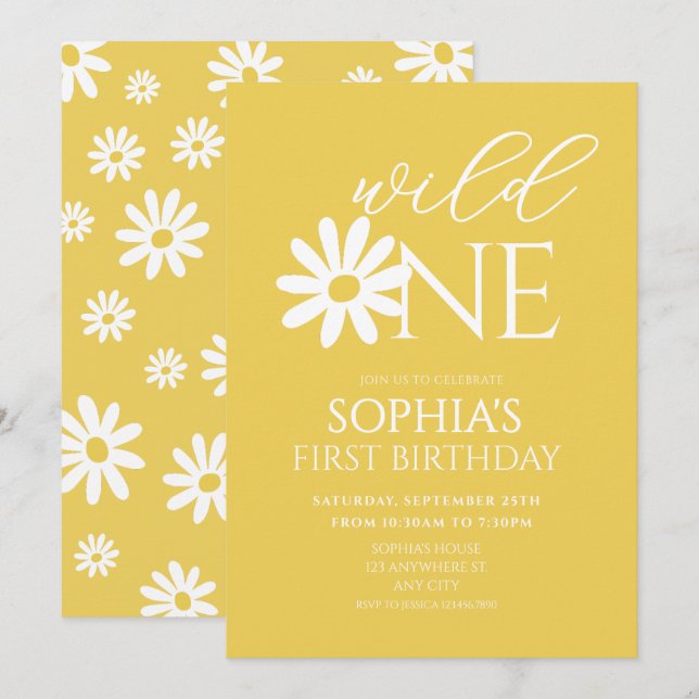 Invitation Daisy Birthday Party Bohmian Wild One 1st Birthday (Devant / Derrière)