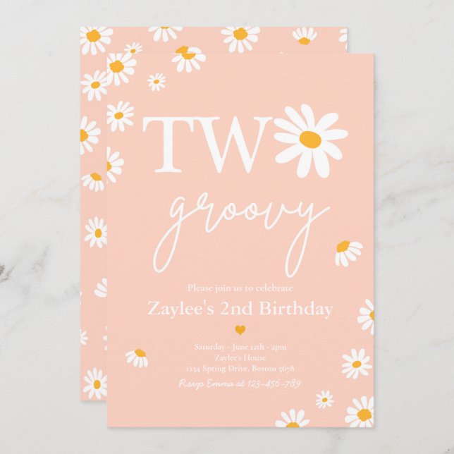 Invitation Daisy Birthday Party Boho Deux Super 2e anniversai (Devant / Derrière)