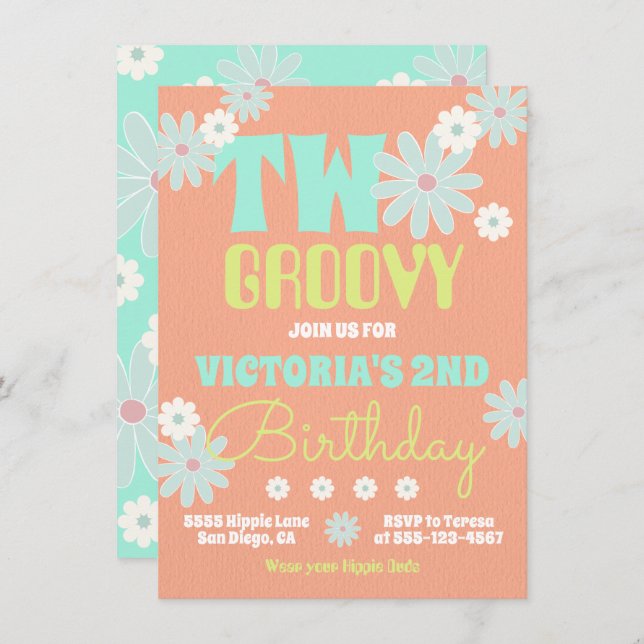 Invitation Daisy Boho Super Hippie Anniversaire Fête Invitati (Devant / Derrière)