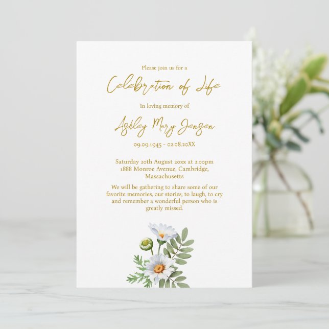 Invitation Daisy Celebration of Life Funeral (Debout devant)