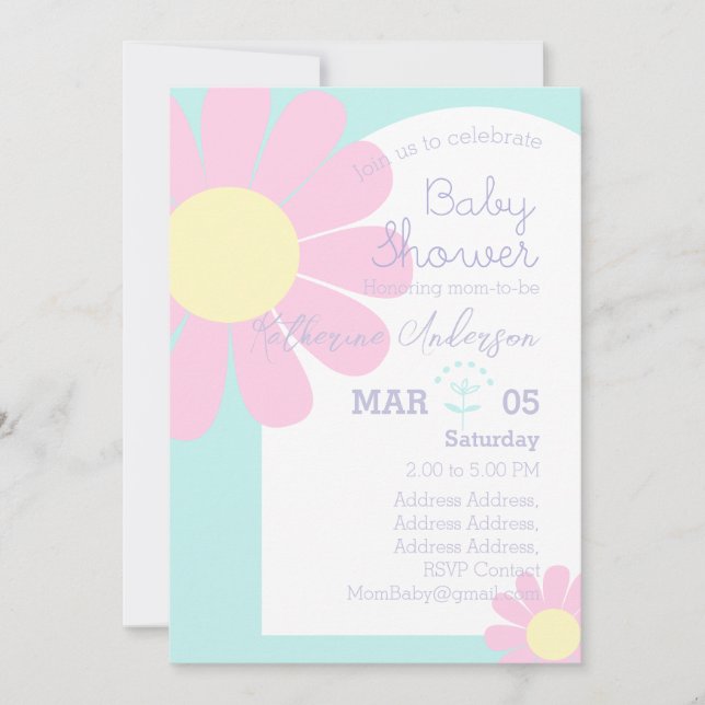 Invitation Daisy Chic Baby shower Pastel Blue (Devant)