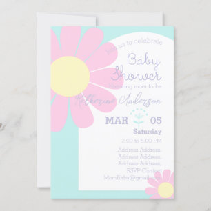 Invitation Daisy Chic Baby shower Pastel Blue