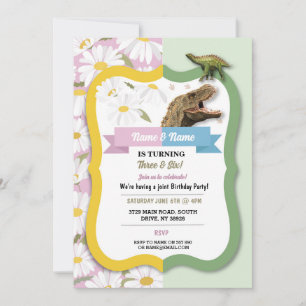 Invitation Daisy & Dinosaur Joint Boy Girl Anniversaire