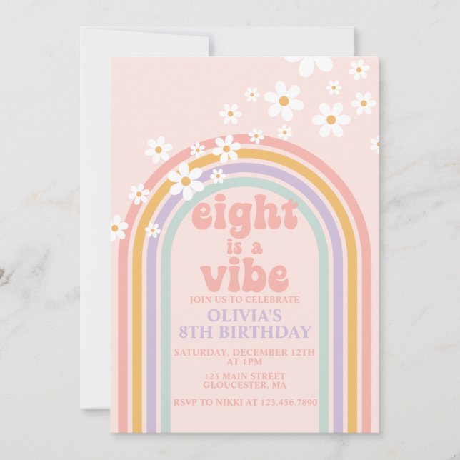Invitation Daisy Eight est une fête d'anniversaire 8 ans Vibe (Devant)