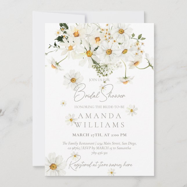 Invitation Daisy Elegant Wildflower Modern Bridal Shower (Devant)