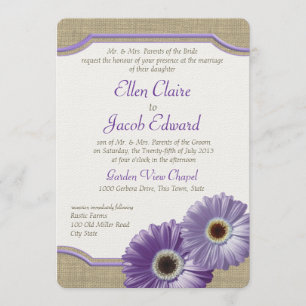 Invitation Daisy et Burlap Lavender Purple