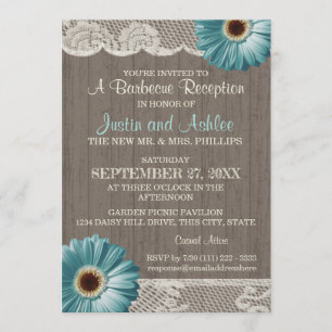 Invitation Daisy et dentelle Turquoise Rustic BBQ Réception d