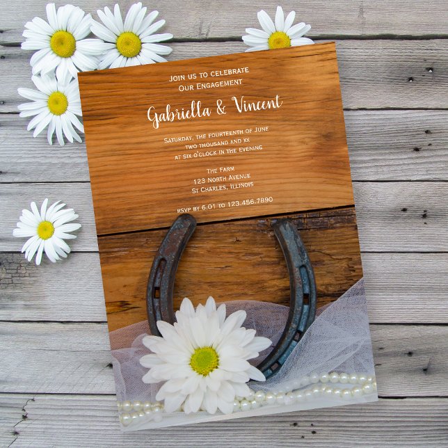 Invitation Daisy et Horseshoe Country Fiançailles Barn Party (Créateur téléchargé)