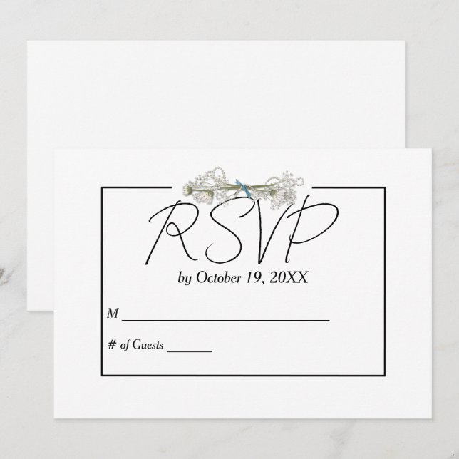 Invitation Daisy et Perles RSVP Mariage  (Devant / Derrière)
