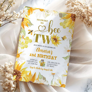 Invitation Daisy été Sunflower Bee Deuxième anniversaire
