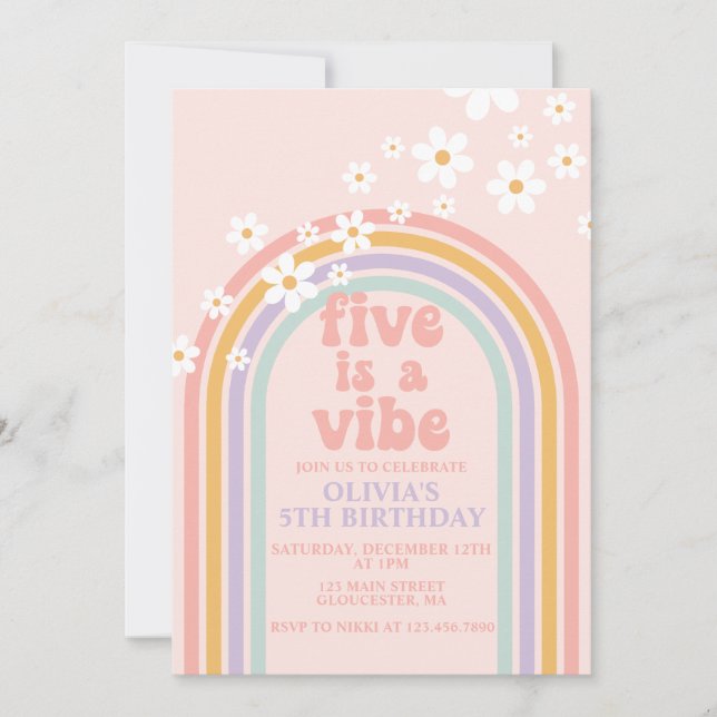 Invitation Daisy Five est une ambiance arc-en-ciel pastel pou (Devant)