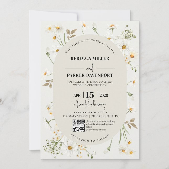 Invitation Daisy Fleur sauvage moderne Mariage code QR (Devant)
