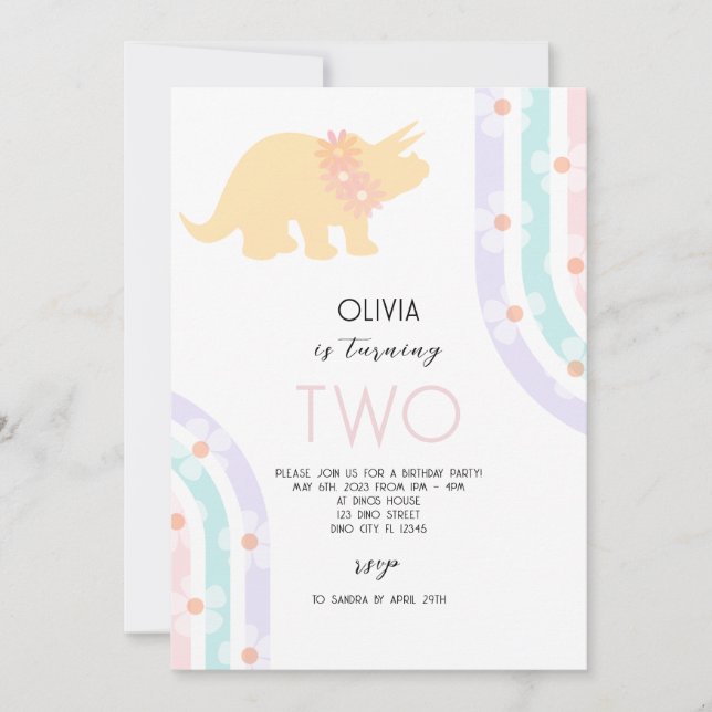 Invitation Daisy Floral Dinosaur (Devant)