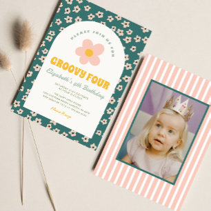Invitation Daisy Floral Vert rose Super Fille Anniversaire