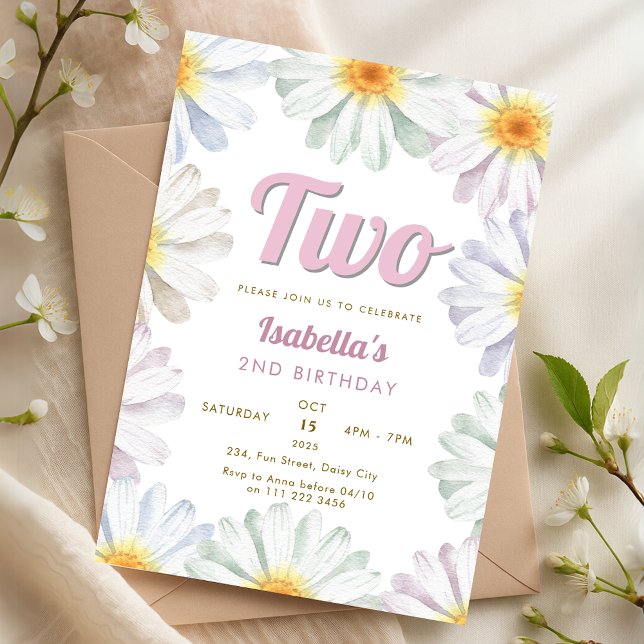 Invitation Daisy Flower 2nd Girl Birthday (Daisy Flower 2nd Girl Birthday Invitation)