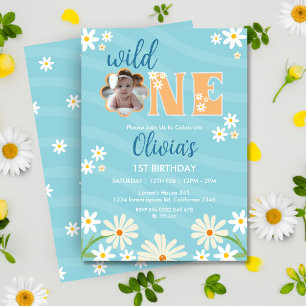 Invitation Daisy Flower Photo One Girl daisy 1er Anniversaire