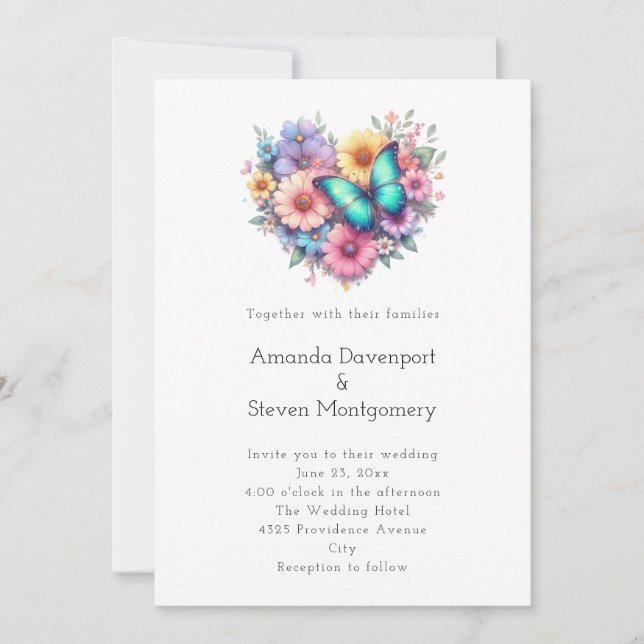 Invitation Daisy Flowers with a Beautiful Butterfly Wedding (Devant)