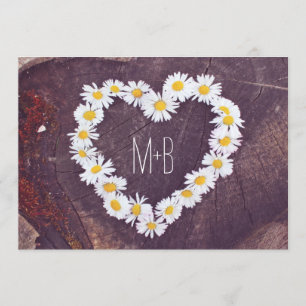 Invitation Daisy Heart Rustic Wood Mariages campagnards Invit
