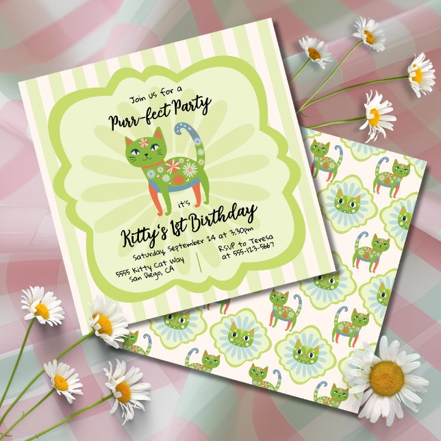 Invitation Daisy Kitty Visage Purr-fect fête d'anniversaire (Créateur téléchargé)