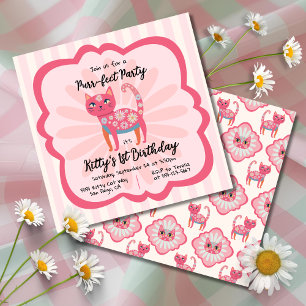 Invitation Daisy Kitty Visage Purr-fect fête d'anniversaire