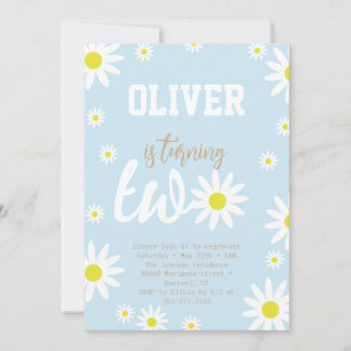 Invitation Daisy Neutre Genre 2e fête d'anniversaire Boho Bla