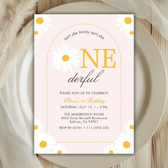 Invitation Daisy Onederful Floral 1er Anniversaire Fille (Créateur téléchargé)