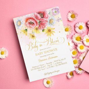 Invitation Daisy pavot bébé en fleur baby shower modèle