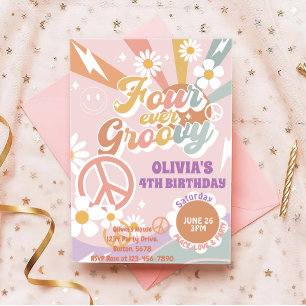 Invitation Daisy Peach Love Four Ever Super 4ème anniversaire