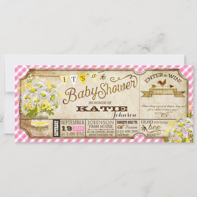 Invitation Daisy Picnic En vichy Check Baby shower (Devant)