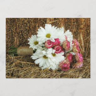 Invitation Daisy & Pink Bouquet & Hay Mariage campagnard Invi