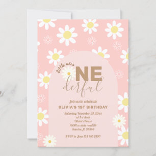 Invitation Daisy Pink Little Miss ONE derful Girl 1er anniver